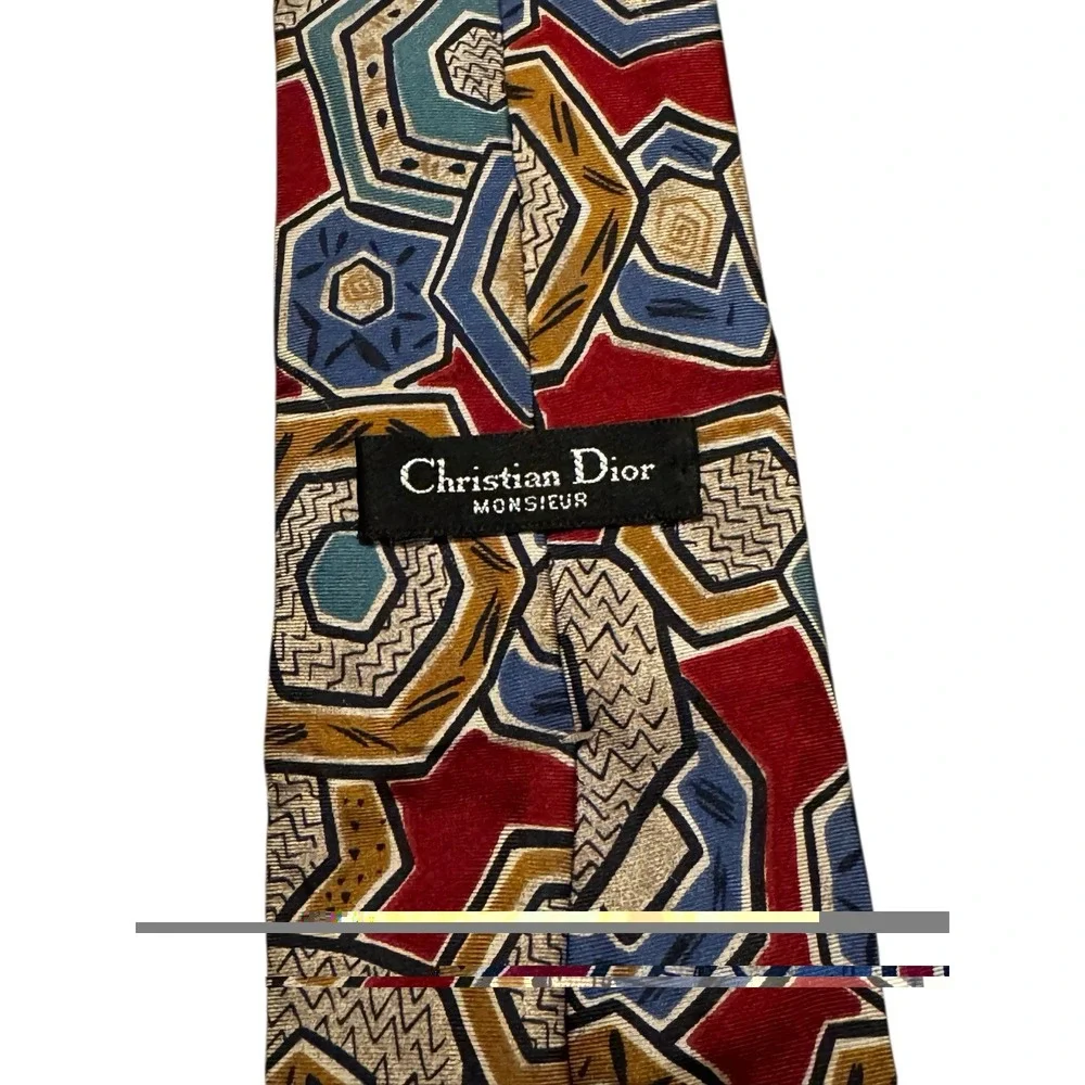 Vintage‎ Christian Dior Monsieur Silk Tie Geometric Made in USA